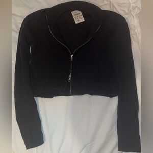 NAVY BRANDY MELVILLE KNIT CROPPED ZIP UP